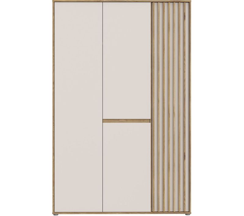 Armoire 3 Portes 129 X 54 X 200 Cm - Finition Sable Et Chêne, Portes Soft-close