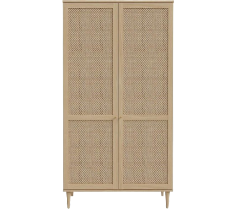 Armoire De Chambre - 2 Portes Battantes - Décor Chene - Cannage - L110 X H208 X P54 Cm - Calasetta
