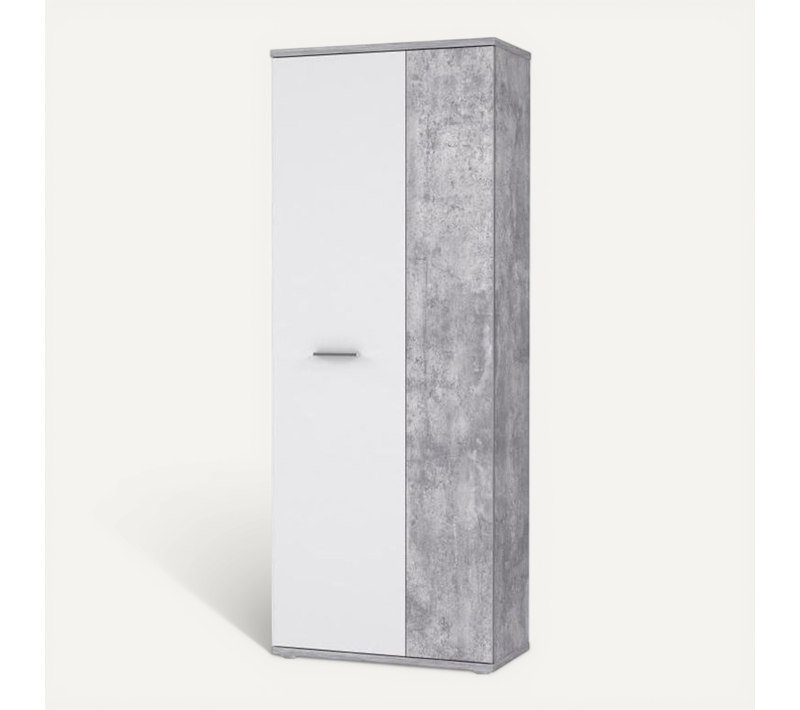 Armoire à Chaussures Misca - Style Contemporain - Effet Béton Et Blanc Mat - L 69 Cm