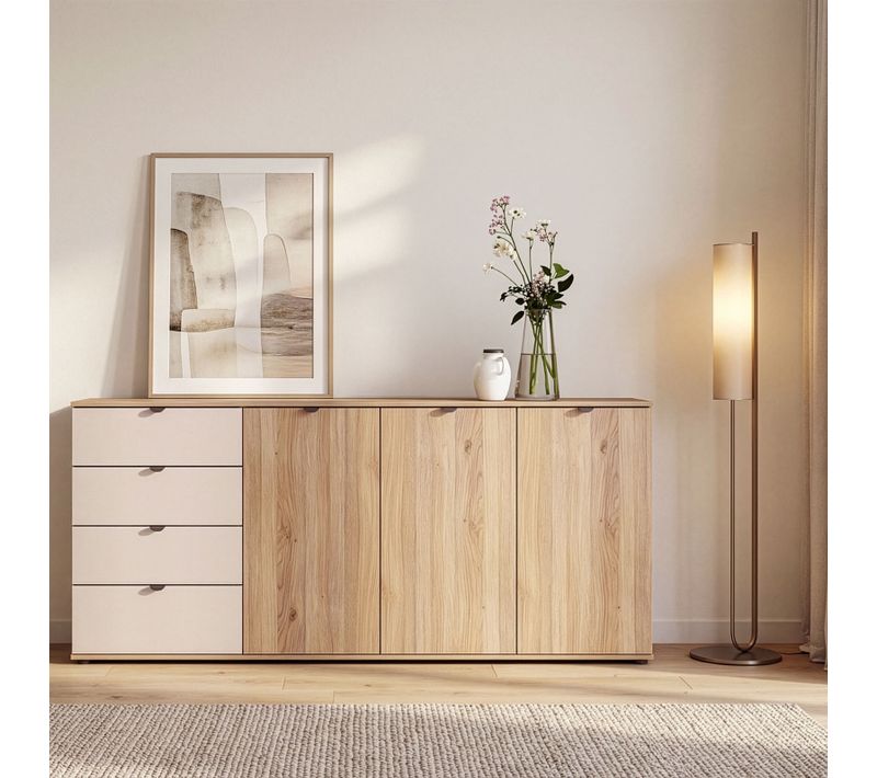 Buffet 3P/4T UNIK Imitation chêne / grège