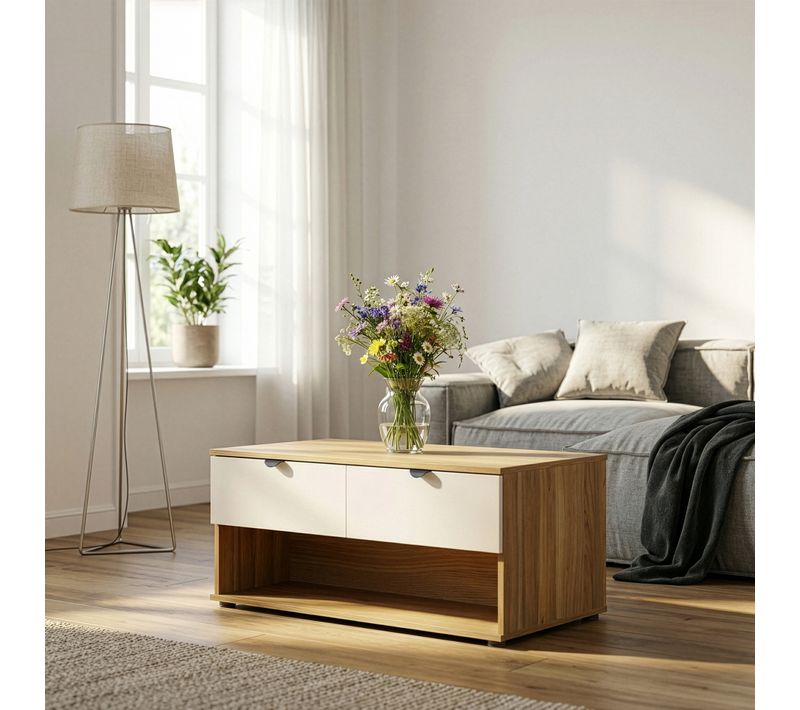 Table basse UNIK Imitation chêne / grège