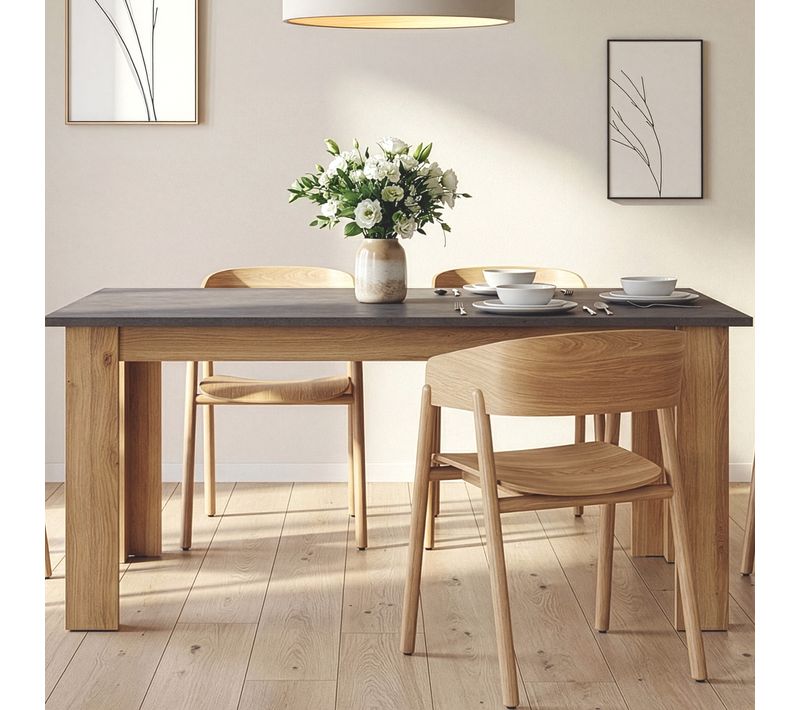 Table extensible L. 140/180 cm UNIK Imitation chêne / béton