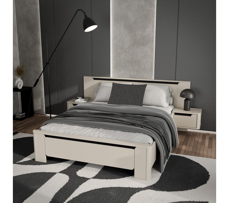 Lit 160x200 cm chevets VICTOR suspendus couleur sable