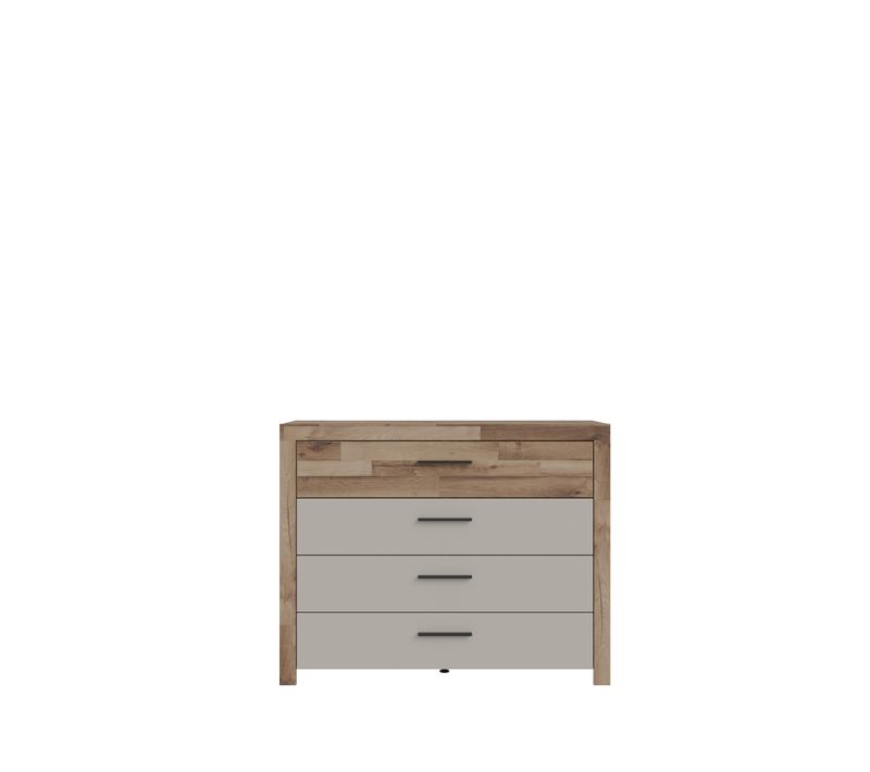 Commode 4 doubles tiroirs RICCIANO imitation chêne et grège