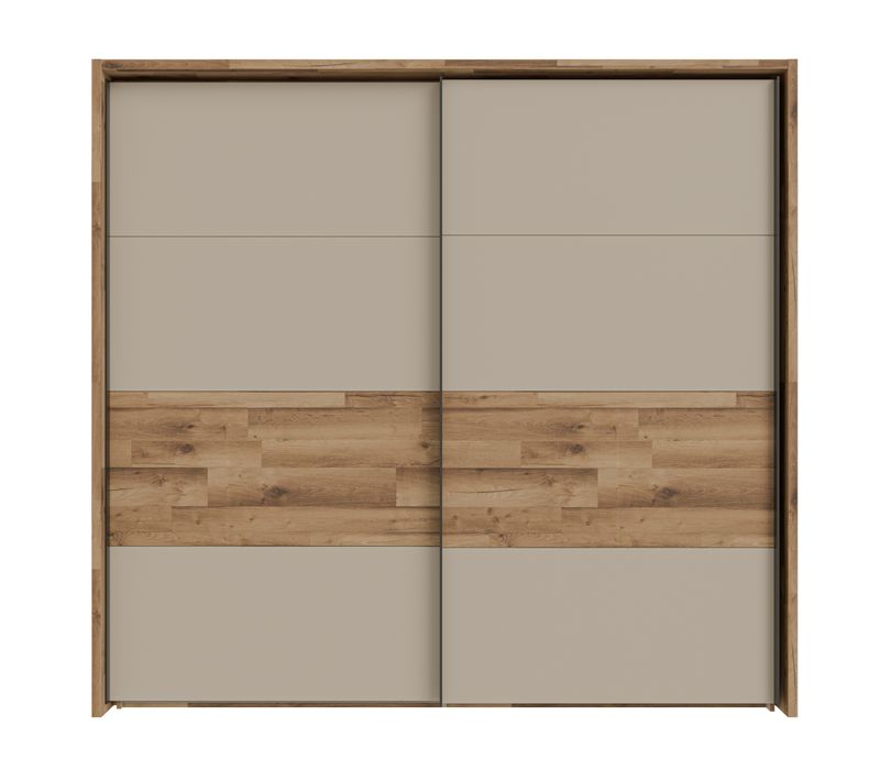 Armoire 2 portes coulissantes RICCIANO imitation chêne et grège