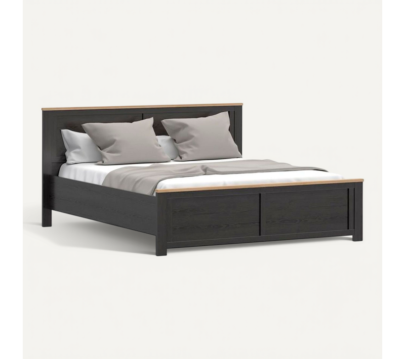 Cadre De Lit King Size 180 X 200 Cm - Panneaux Chêne/noir, Style Campagne