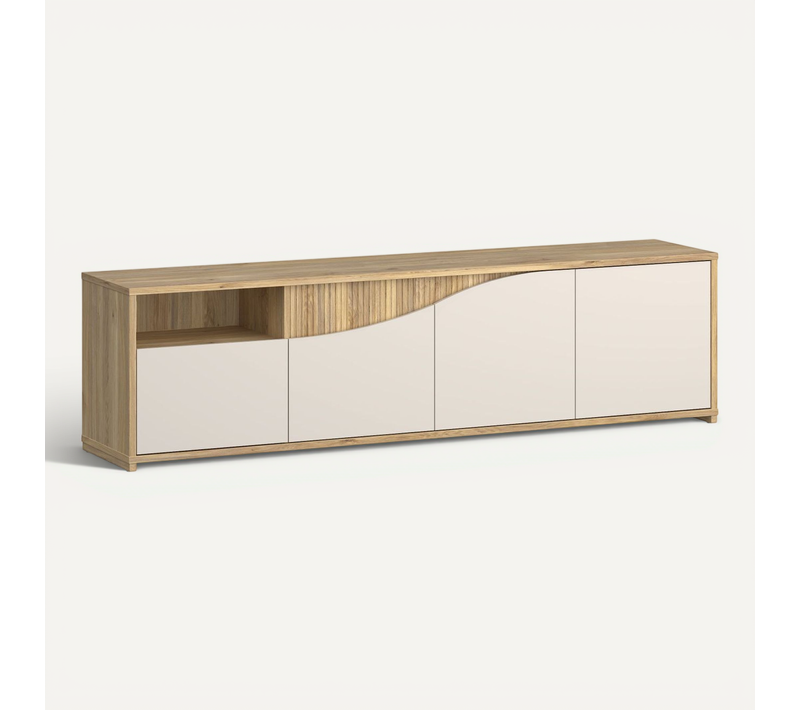 Meuble TV 204 Cm - 3 Portes Soft Close, Finition Sable