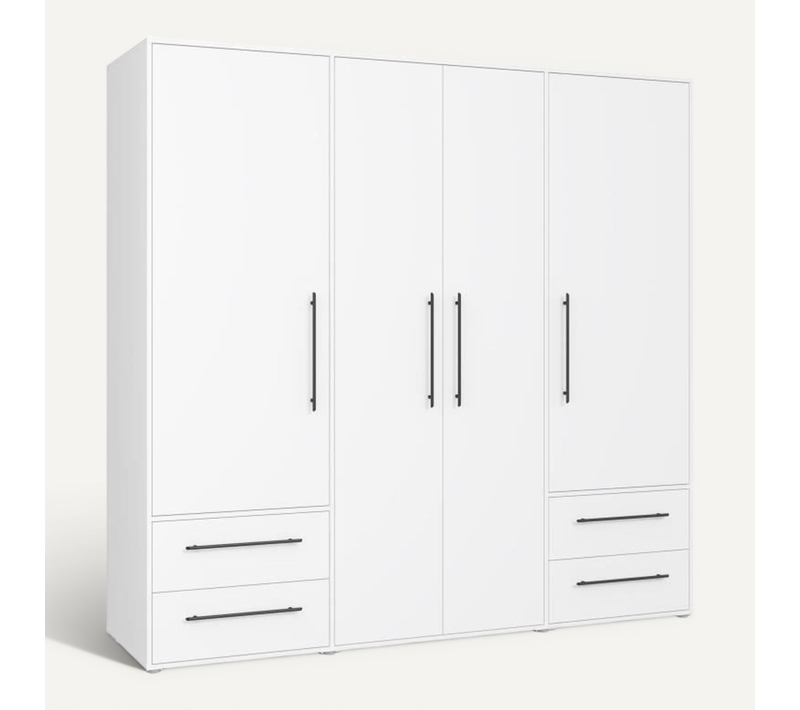 Armoire - Blanc Mat - 4 Portes Battantes - L205.9 X P58.8 X H 200cm - Mokkaris