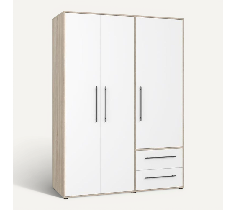 Armoire De Chambre - Mokkaris - Chene Sonoma / Blanc Mat - 3 Portes - 144,4 X 58,8 X 200,1 Cm