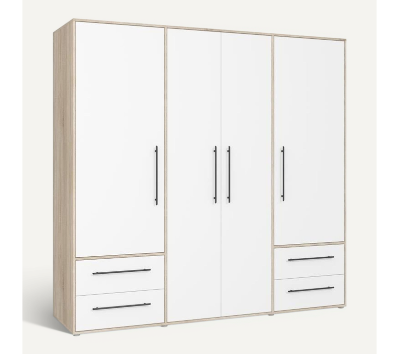 Armoire - Chene Sonoma / Blanc Mat - 4 Portes Battantes - L205.9 X P58.8 X H200 - Mokkaris