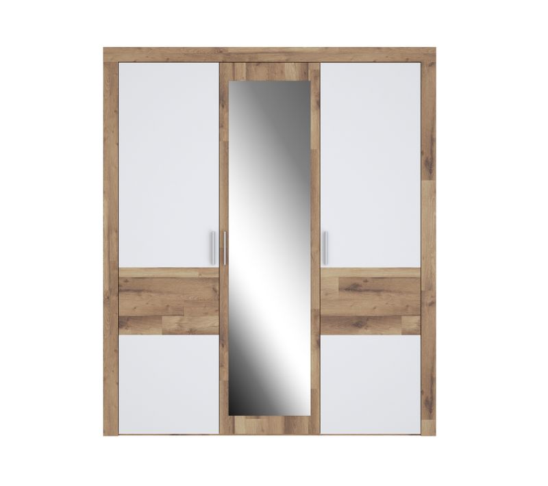 Armoire 3 portes battantes Ricciano chêne/ blanc mat