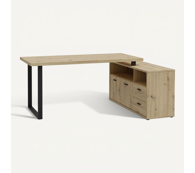 Bureau D'angle - Goldsboro - Chene Artisan / Noir - 124,2 X 181,5 X 74,1 Cm