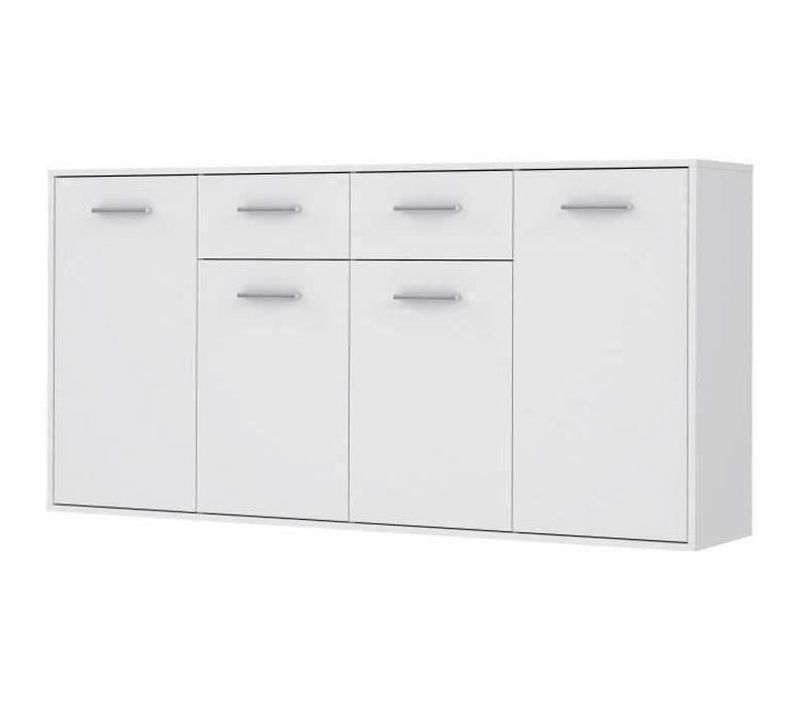 Buffet Bas Pilvi - 4 Portes Et 2 Tiroirs - Blanc Mat - L 162,3 X P 34,2 X H 88,1 Cm