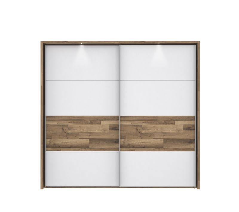 Armoire 2 portes coulissantes RICCIANO imitation chêne et blanc