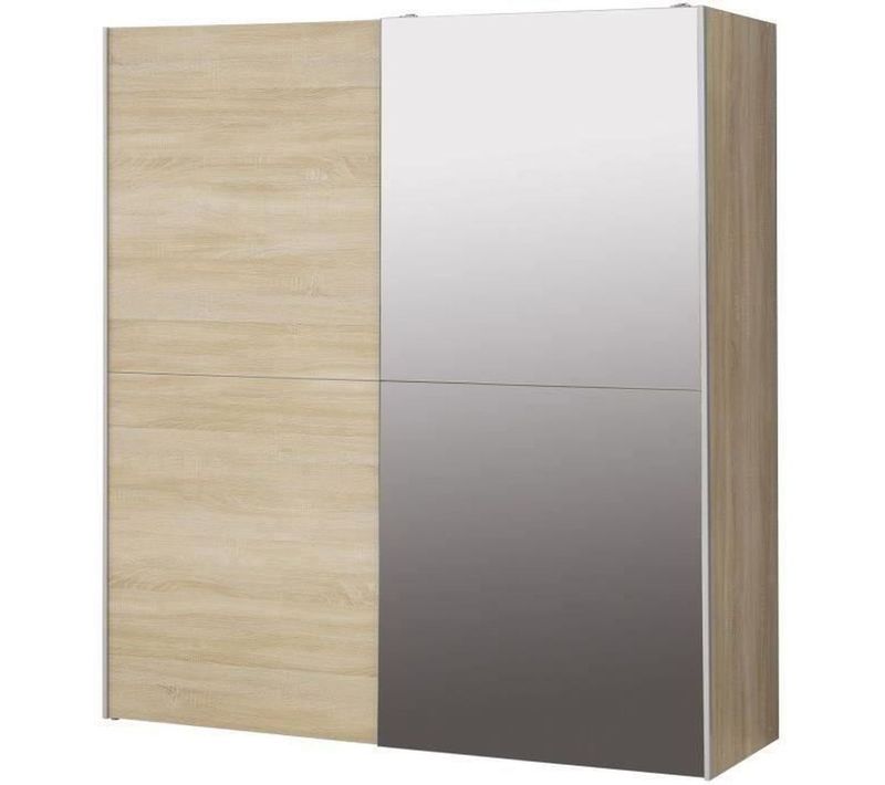 Armoire 2 Portes Coulissantes Avec Miroir - Chene Sonoma - L 170,3 X P 61,2 X H 190,5 Cm - Ulos