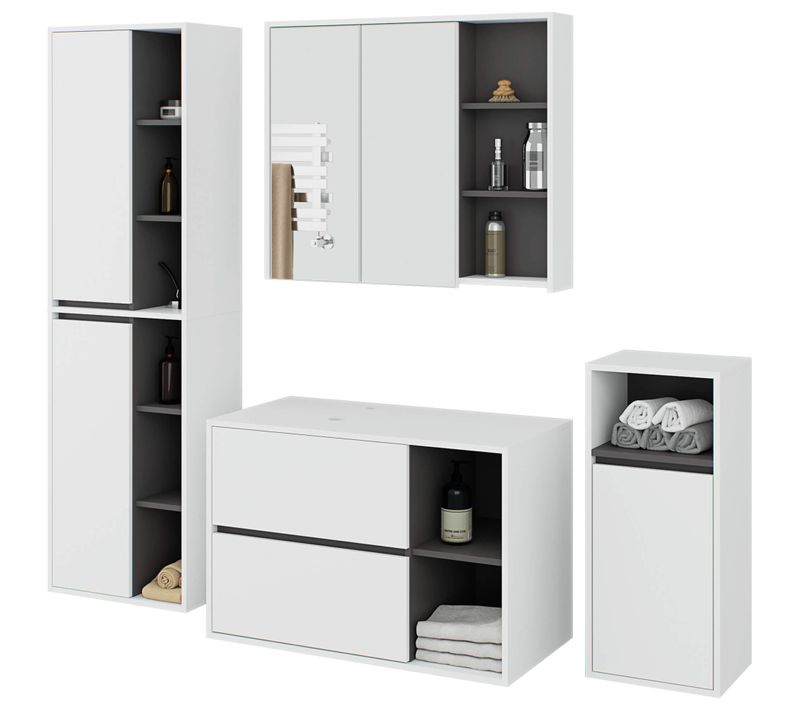 Ensemble De Meubles De Salle De Bains Suspendus Vami Avec Découpe Blanche Intérieur Gris Graphite