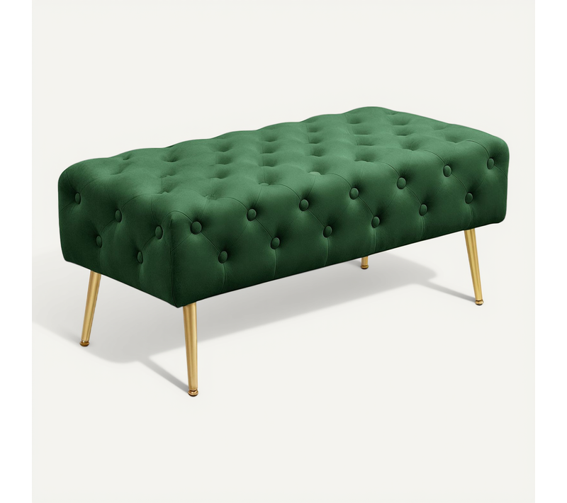 Bout De Lit En Velours Capitonné Monaco 100 Cm Vert Bouteille