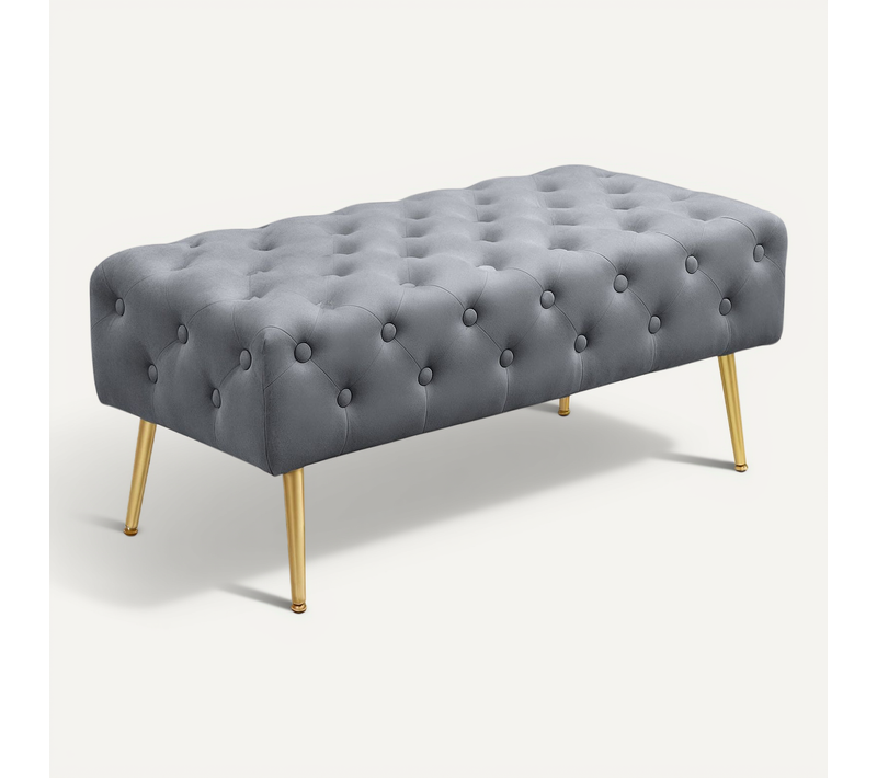 Bout De Lit En Velours Capitonné 100 Cm Monaco Gris Foncé