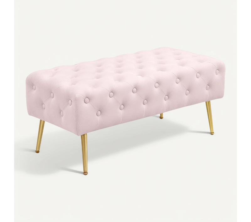 Bout De Lit En Velours Capitonné 100 Cm Monaco Rose Poudré