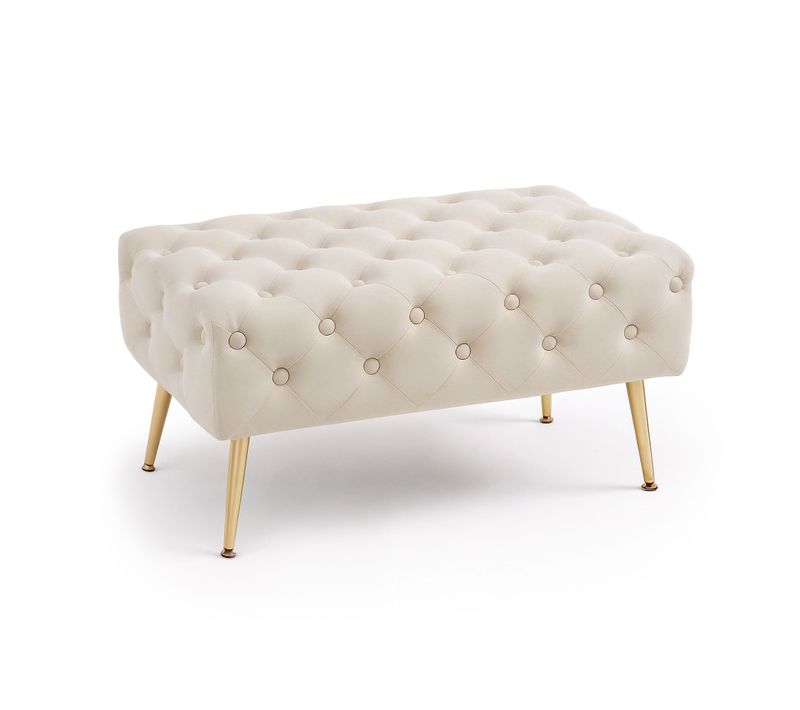 Bout De Lit En Velours Capitonné 80 Cm Madrid Beige