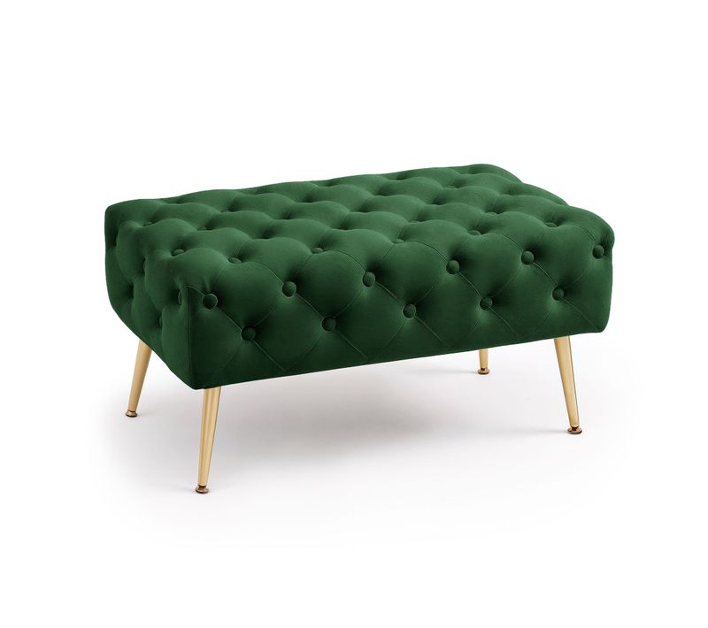 Bout De Lit En Velours Capitonné 80 Cm Madrid Vert Bouteille