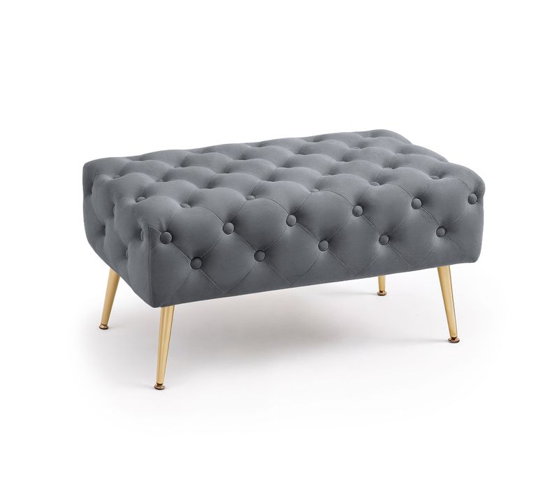 Bout De Lit En Velours Capitonné 80 Cm Madrid Gris Foncé