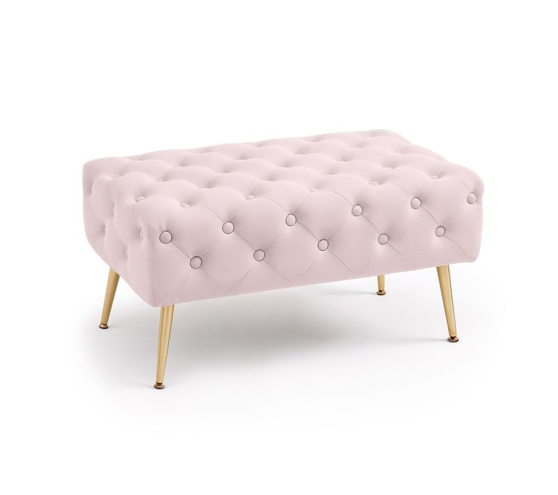 Bout De Lit En Velours Capitonné 80 Cm Madrid Rose Poudré