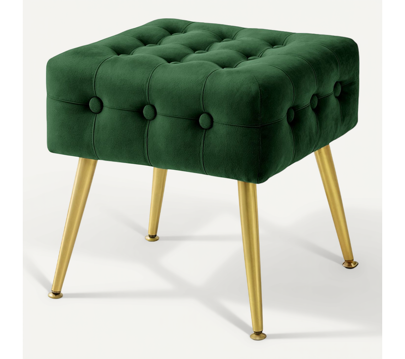 Tabouret Rembourré En Velours 40 Cm Quadra Vert Bouteille