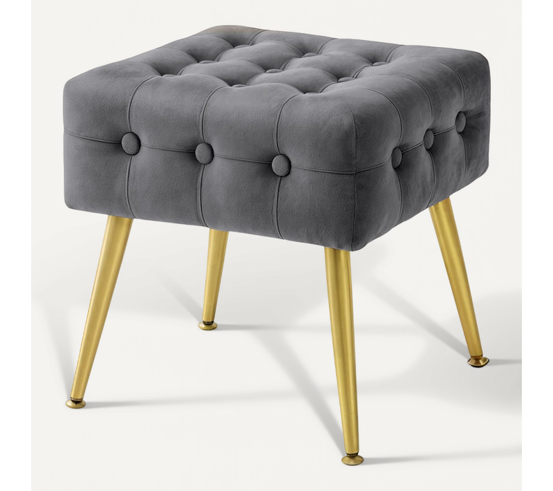 Tabouret Rembourré En Velours 40 Cm Quadra Gris Foncé