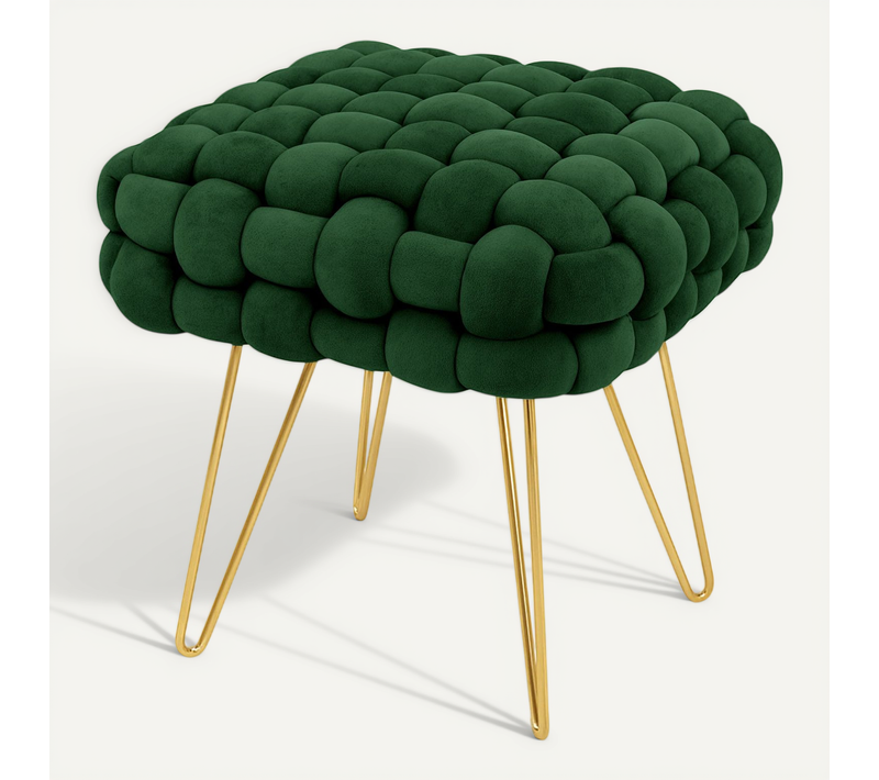 Tabouret En Velours Tressé Rembourré 38 Cm Dotty Vert Bouteille