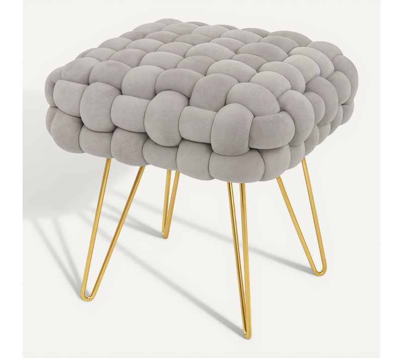 Tabouret En Velours Tressé Rembourré 38 Cm Dotty Gris Clair