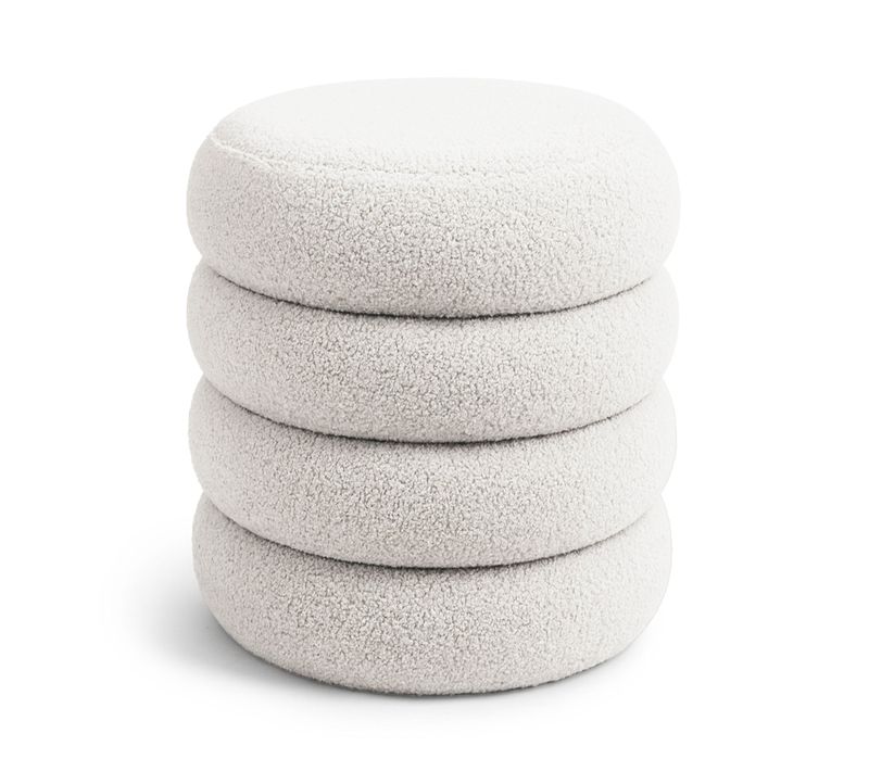 Tabouret En Tissu Teddy Avec Rangement 42 Cm Snuggo Blanc Brumeux