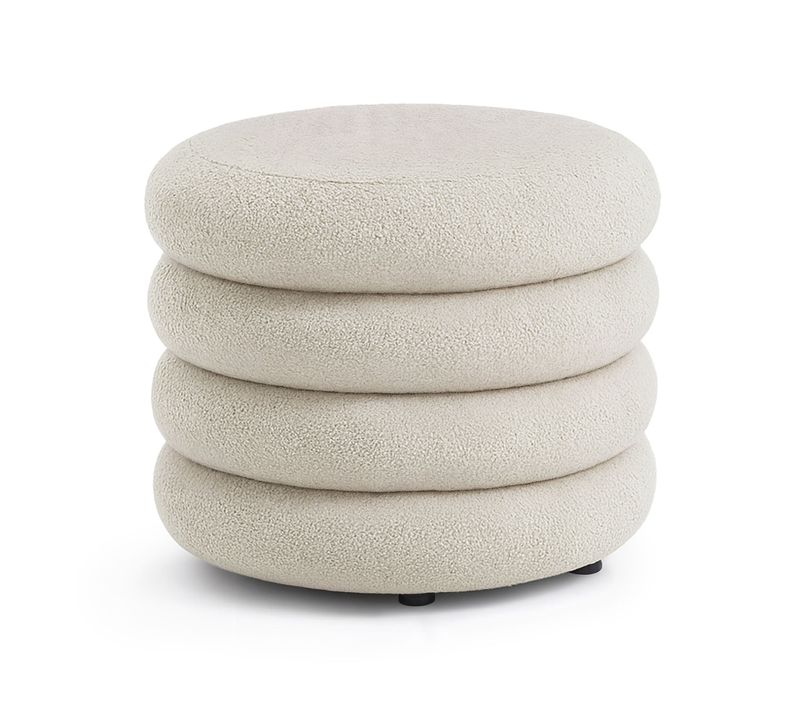 Tabouret En Tissu Teddy Avec Rangement 55 Cm Mollis Blanc Brumeux