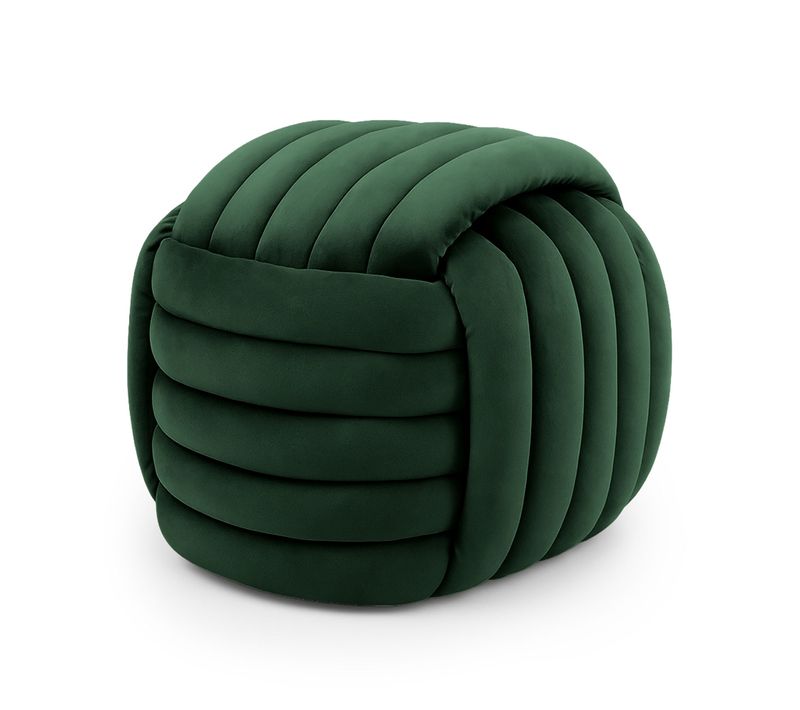Pouf Tressé En Velours 53 Cm Nilo Vert Bouteille