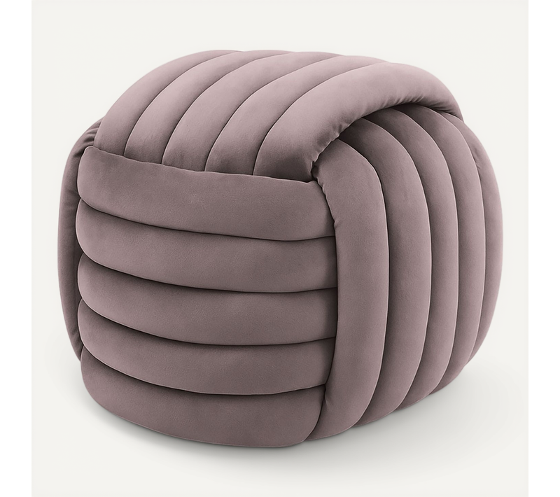 Pouf Tressé En Velours 53 Cm Nilo Rose Poudré