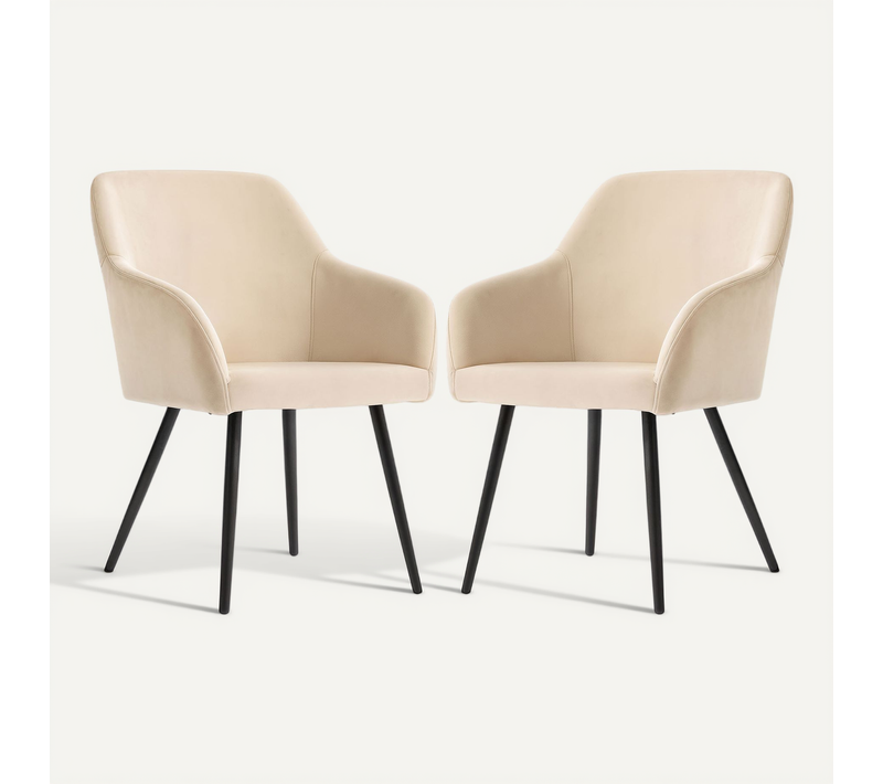 Lot De 2 Chaises En Velours Lisses Estelle Beige Pieds Noirs