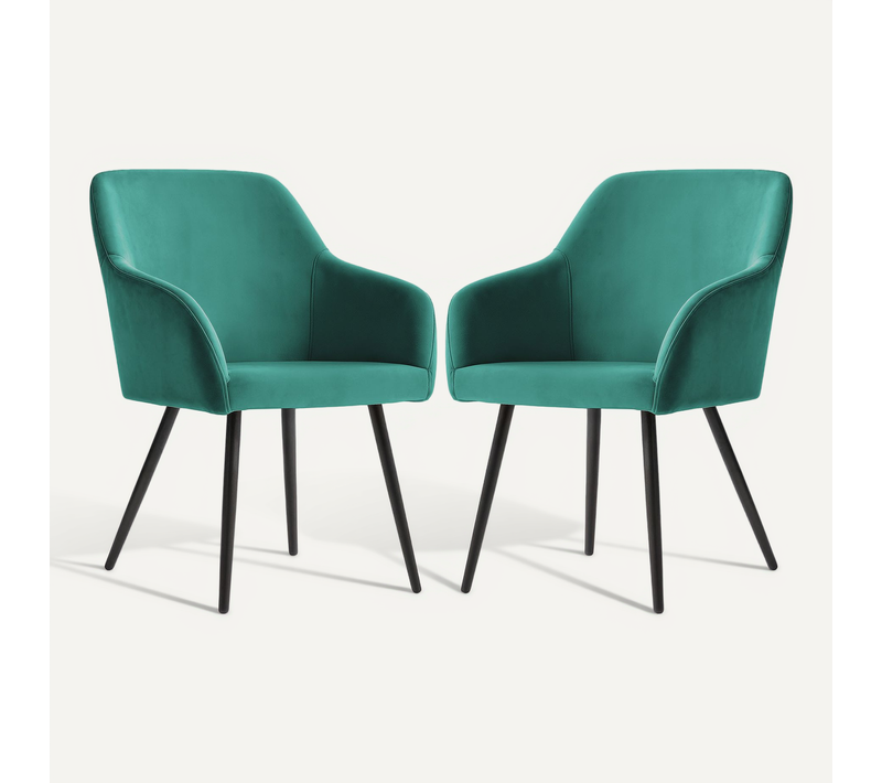 Lot De 2 Chaises En Velours Lisses Estelle Vert Bouteille Pieds Noirs