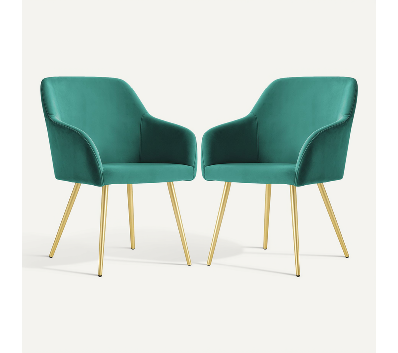 Lot De 2 Chaises En Velours Lisses Estelle Vert Bouteille Pieds Dorés