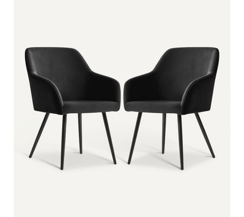 Lot De 2 Chaises En Velours Lisses Estelle Noir Pieds Noirs