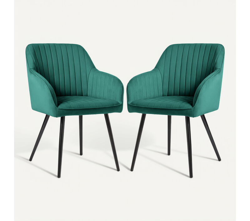 Lot De 2 Chaises En Velours À Surpiqûres Florence Vert Bouteille Pieds Noirs