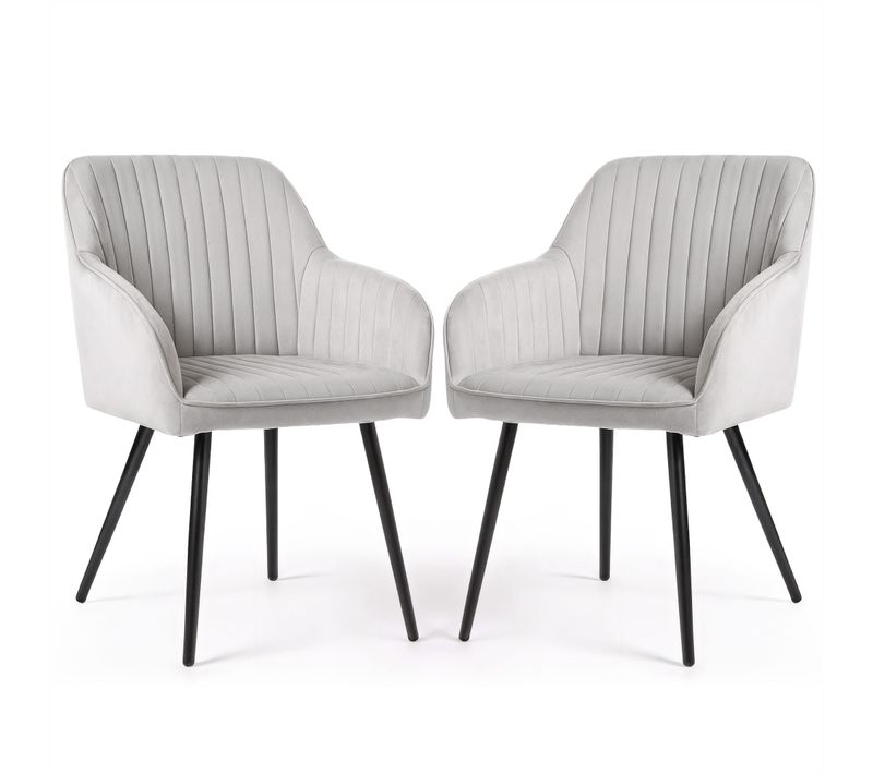 Lot De 2 Chaises En Velours À Surpiqûres Florence Gris Pieds Noirs