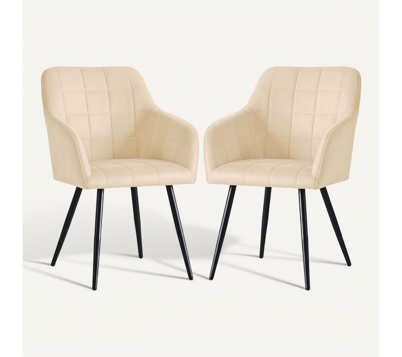 Lot De 2 Chaises Rembourrées À Surpiqûres Carrées Luxano Beige Pieds Noirs