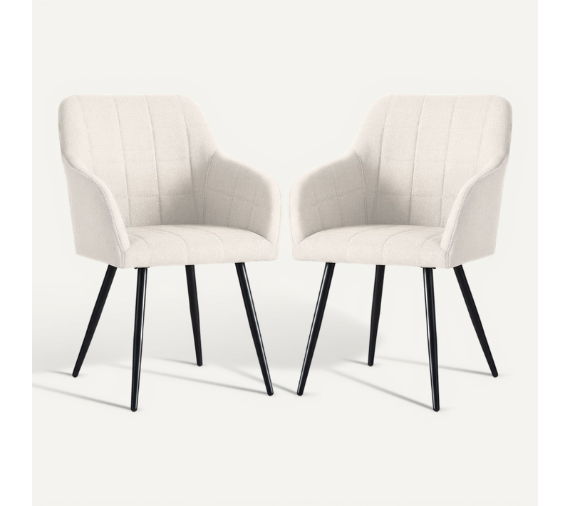 Lot De 2 Chaises Rembourrées à Surpiqûres Carrées Luxano Crème Pieds Noirs Tissu Lumos