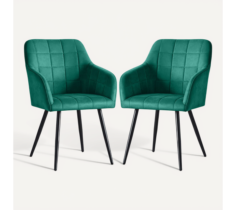 Lot De 2 Chaises Rembourrées À Surpiqûres Carrées Luxano Vert Bouteille Pieds Noirs