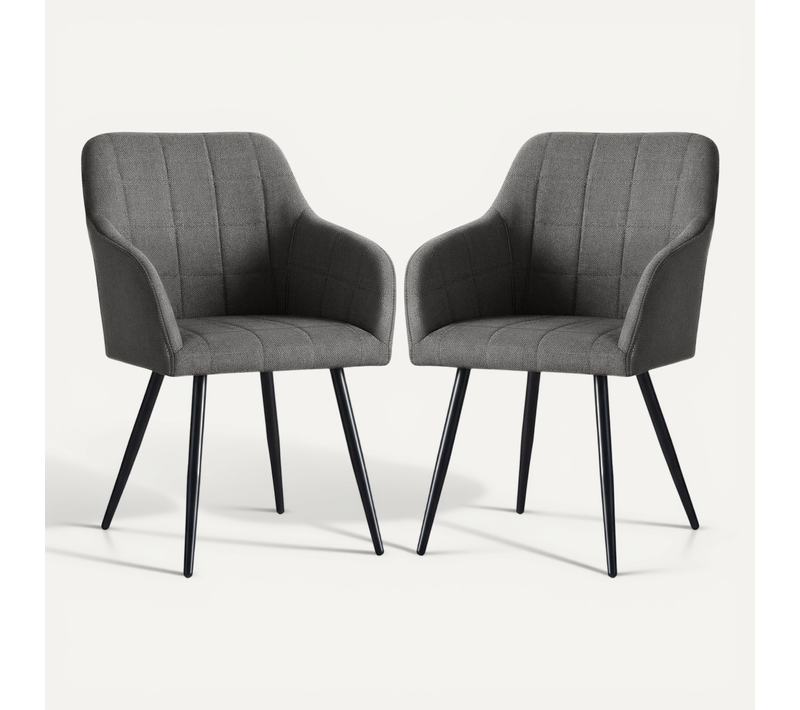 Lot De 2 Chaises Rembourrées À Surpiqûres Carrées Luxano Anthracite Pieds Noirs Tissu Lumos