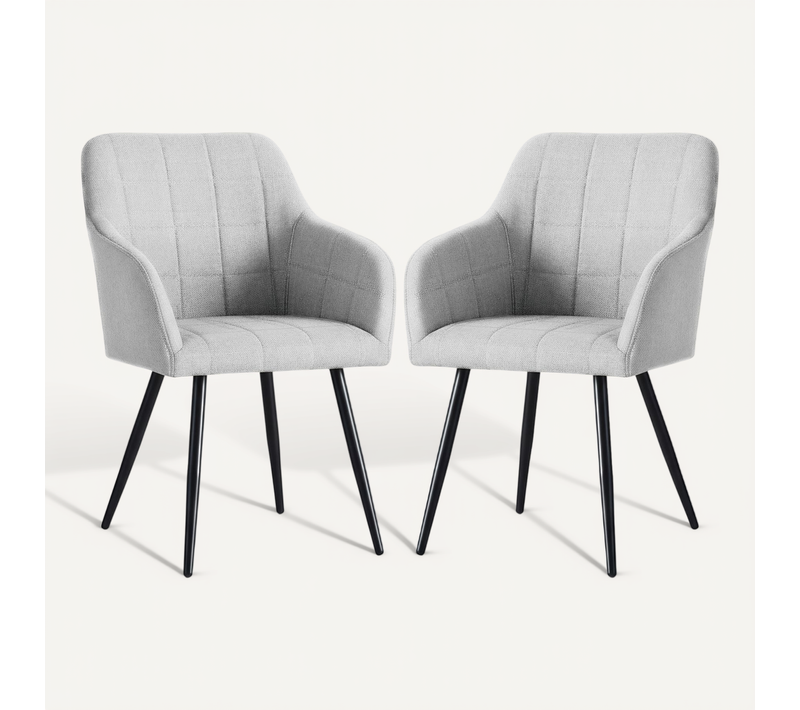 Lot De 2 Chaises Rembourrées À Surpiqûres Carrées Luxano Gris Clair Pieds Noirs Tissu Lumos