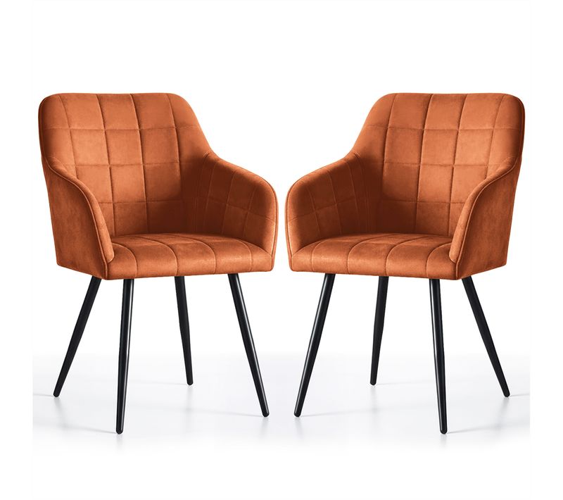 Lot De 2 Chaises Rembourrées À Surpiqûres Carrées Luxano Cuivre Pieds Noirs