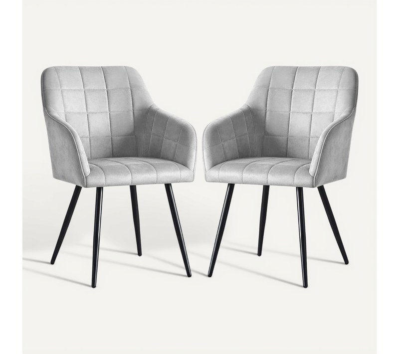 Lot De 2 Chaises Rembourrées À Surpiqûres Carrées Luxano Gris Pieds Noirs