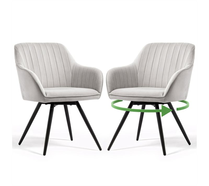 Lot De 2 Chaises Pivotantes En Velours À Surpiqûres Turno Gris Pieds Noirs