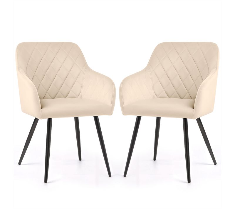 Lot De 2 Chaises En Velours Matelassées En Losanges Velto Beige Pieds Noirs